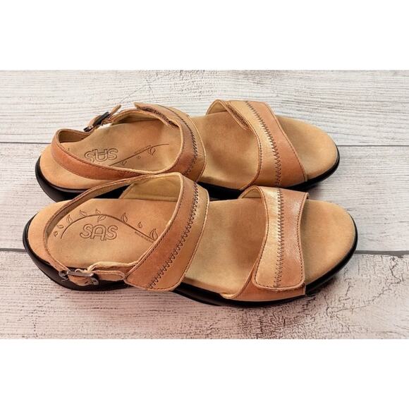 SAS Women’s Nudu Dawn Heel Strap Sandals Gold Tan Leather Adjustable Size 8M - Picture 7 of 9